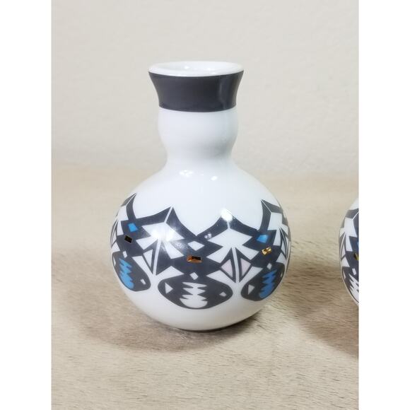 Candle Holder Candlestick McKinney 4 1/2" Porcelain Native American Design x2 - Picture 2 of 12